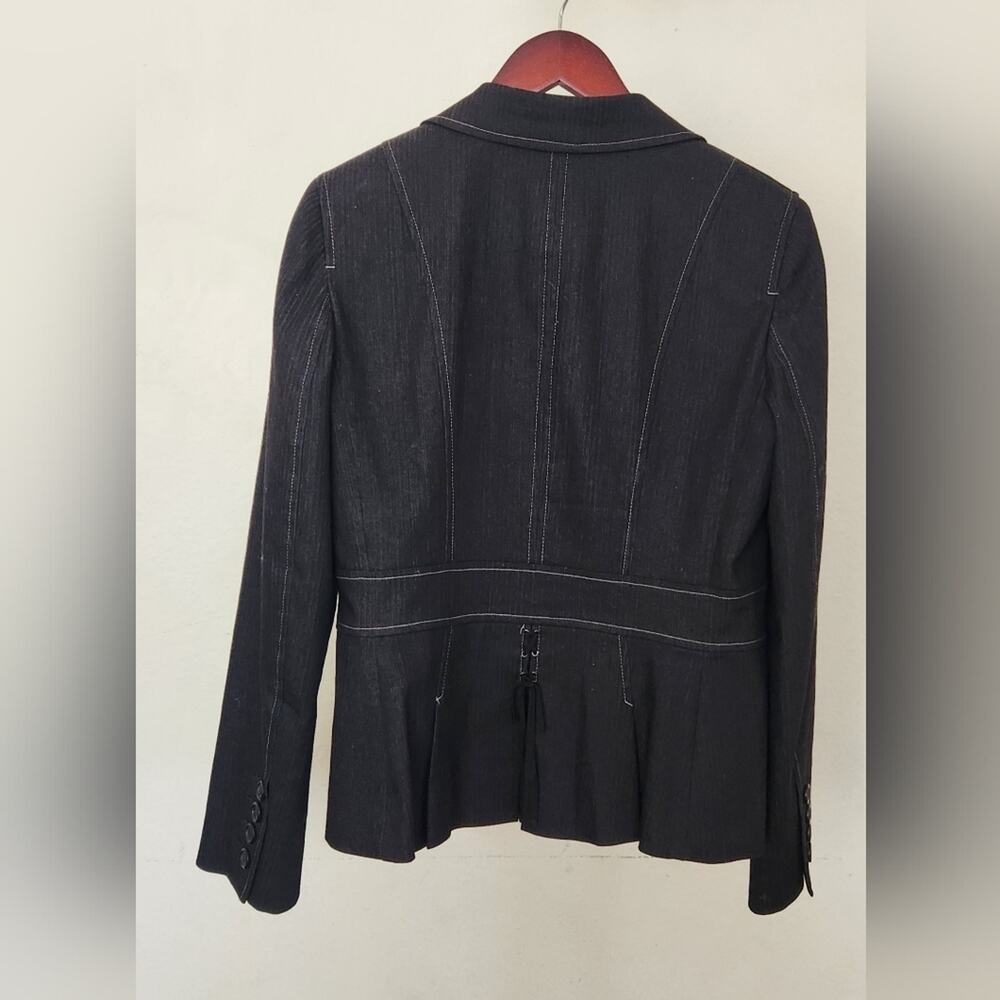 LOFT Ann Taylor Black Striped Blazer - White Contrast Stitch - Lace-Up Back - 10 - Picture 11 of 13